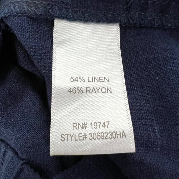 Land n Sea Womens Cropped Drawstring Pants Navy Linen Blend Size XL Pockets - Picture 9 of 9